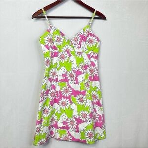 Lilly Pulitzer Vintage Pink and Green Floral Mini Dress- 2